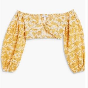 Last chance! Embroidered twist crop top